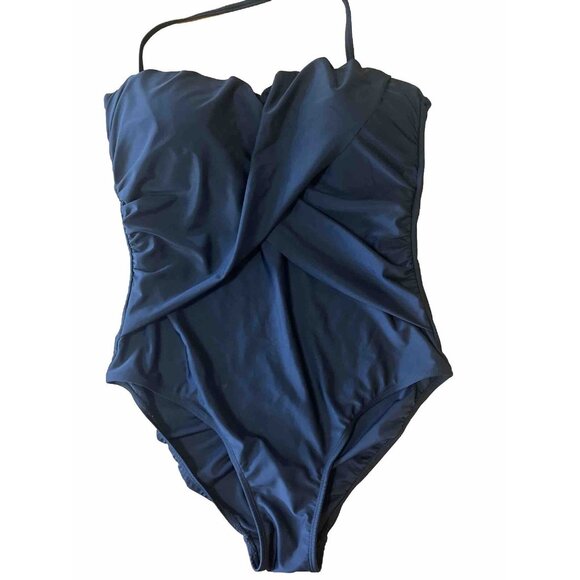 Shore Shapes Black TUMMY CONTROL TWIST BANDEAU One Piece Swimsuit SZ 16 - Picture 1 of 11